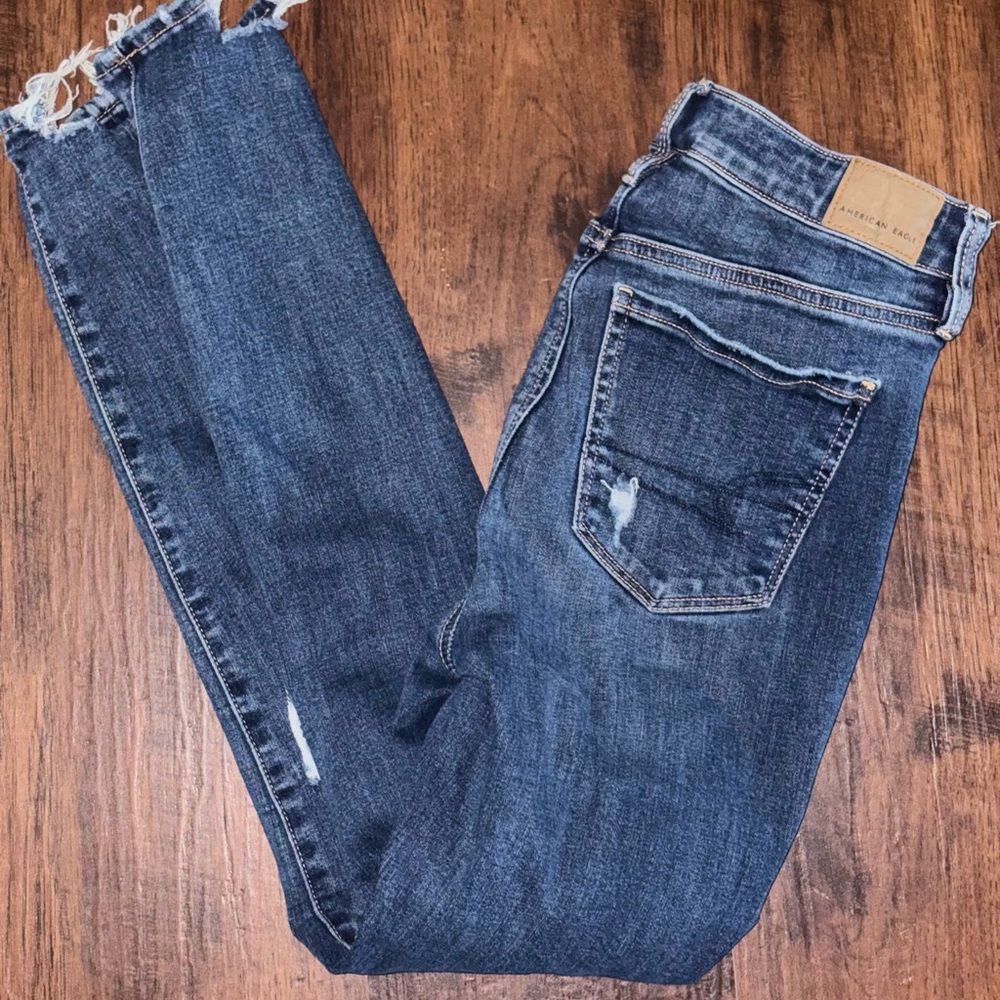 American Eagle Outfitters Distressed Skinny Jeans - Dark Blue